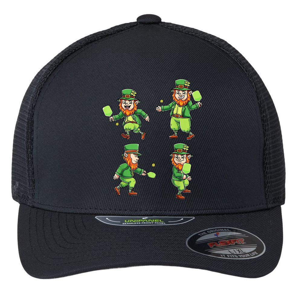 Pickleball Leprechauns St Patrick's Day Pickleball Player Flexfit Unipanel Trucker Cap