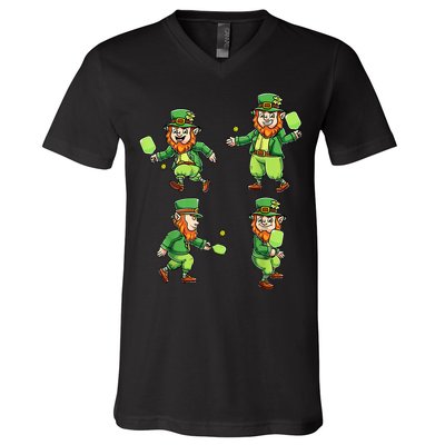 Pickleball Leprechauns St Patrick's Day Pickleball Player V-Neck T-Shirt