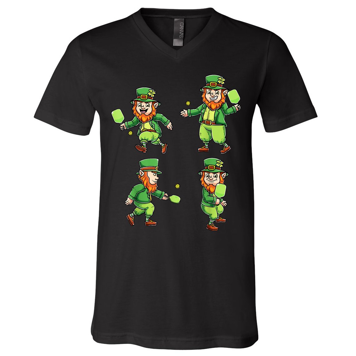 Pickleball Leprechauns St Patrick's Day Pickleball Player V-Neck T-Shirt