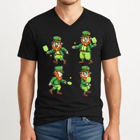 Pickleball Leprechauns St Patrick's Day Pickleball Player V-Neck T-Shirt