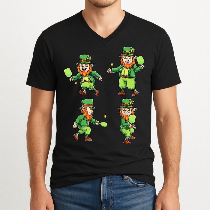 Pickleball Leprechauns St Patrick's Day Pickleball Player V-Neck T-Shirt