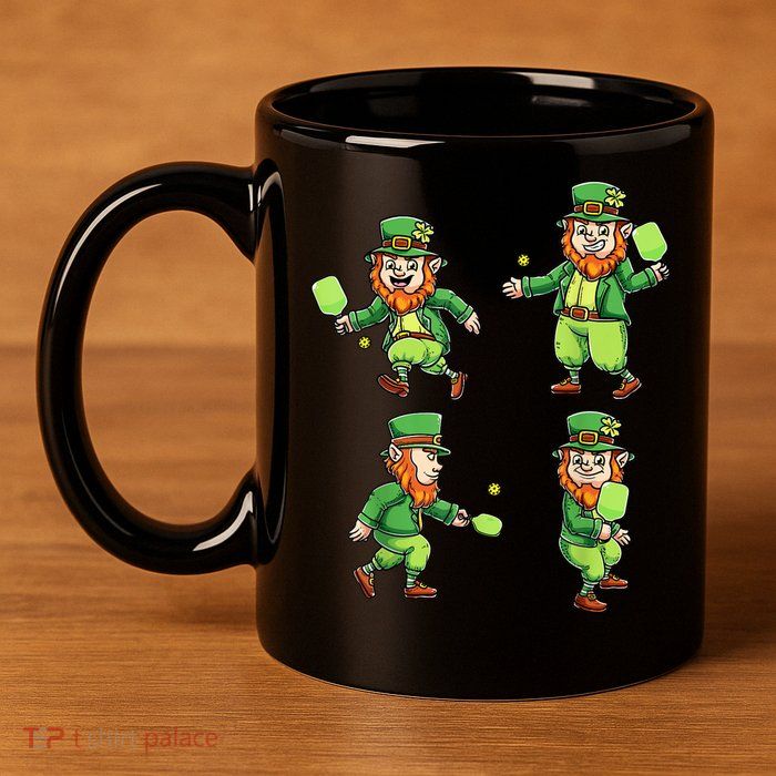 Pickleball Leprechauns St Patrick's Day Pickleball Player 11oz C Handle Ceramic Mug