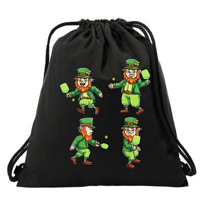 Pickleball Leprechauns St Patrick's Day Pickleball Player Drawstring Bag
