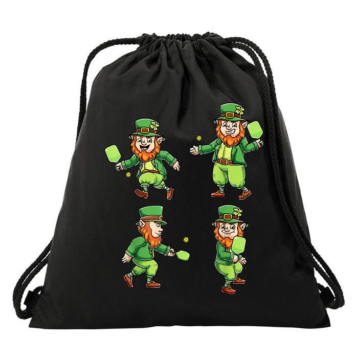 Pickleball Leprechauns St Patrick's Day Pickleball Player Drawstring Bag