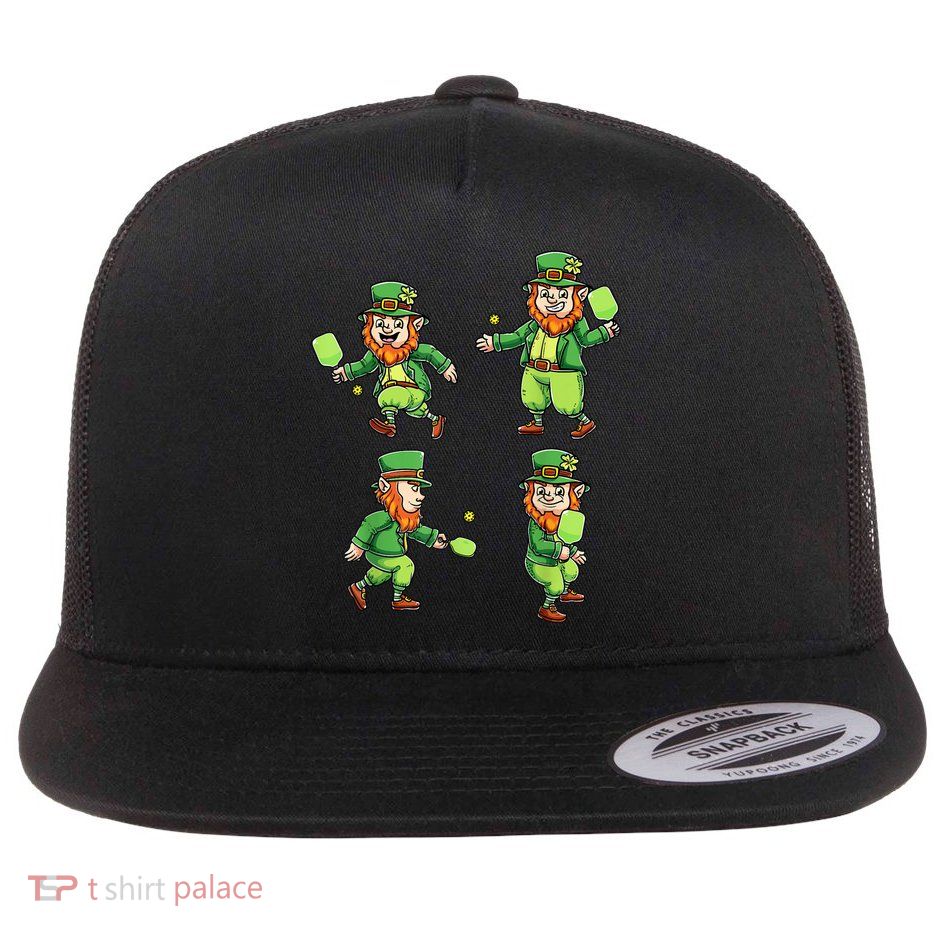 Pickleball Leprechauns St Patrick's Day Pickleball Player Flatbill Hat
