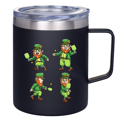 Pickleball Leprechauns St Patrick's Day Pickleball Player 12oz Stainless Steel Coffee Mug