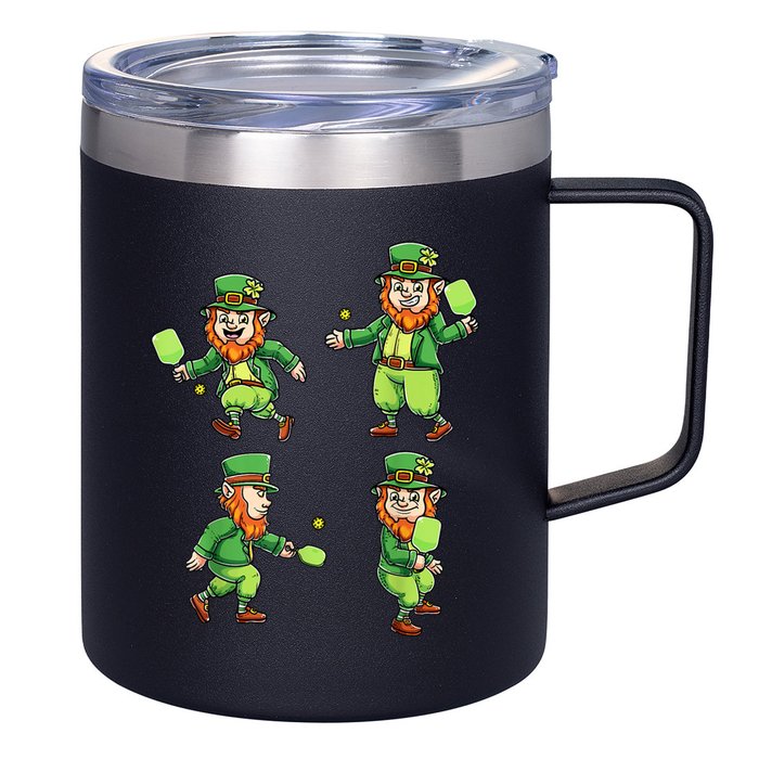 Pickleball Leprechauns St Patrick's Day Pickleball Player 12oz Stainless Steel Coffee Mug