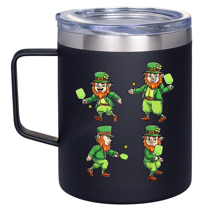 Pickleball Leprechauns St Patrick's Day Pickleball Player 12oz Stainless Steel Coffee Mug