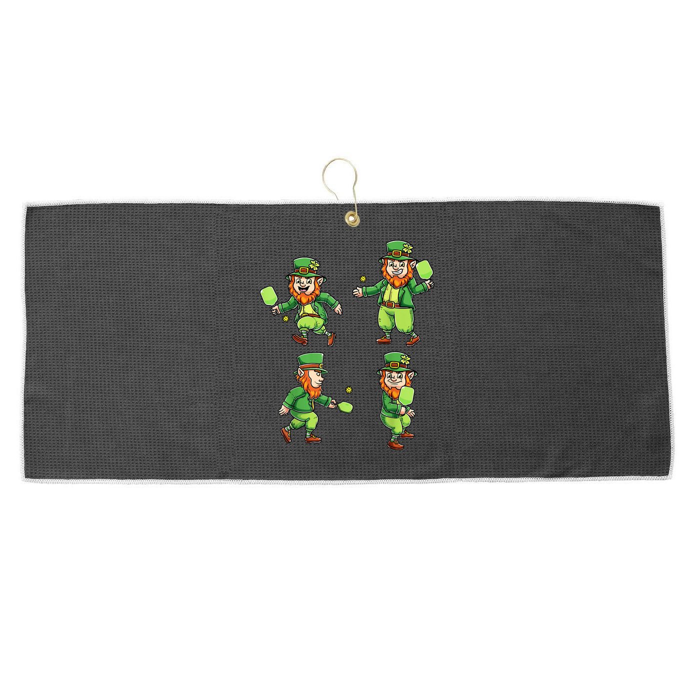 Pickleball Leprechauns St Patrick's Day Pickleball Player Large Microfiber Waffle Golf Towel