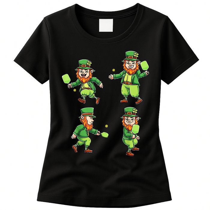 Pickleball Leprechauns St Patrick's Day Pickleball Player Womens T-Shirt