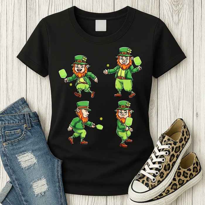 Pickleball Leprechauns St Patrick's Day Pickleball Player Womens T-Shirt