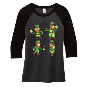 Pickleball Leprechauns St Patrick's Day Pickleball Player Women's Tri-Blend 3/4-Sleeve Raglan Shirt