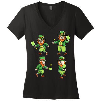 Pickleball Leprechauns St Patrick's Day Pickleball Player Women's V-Neck T-Shirt