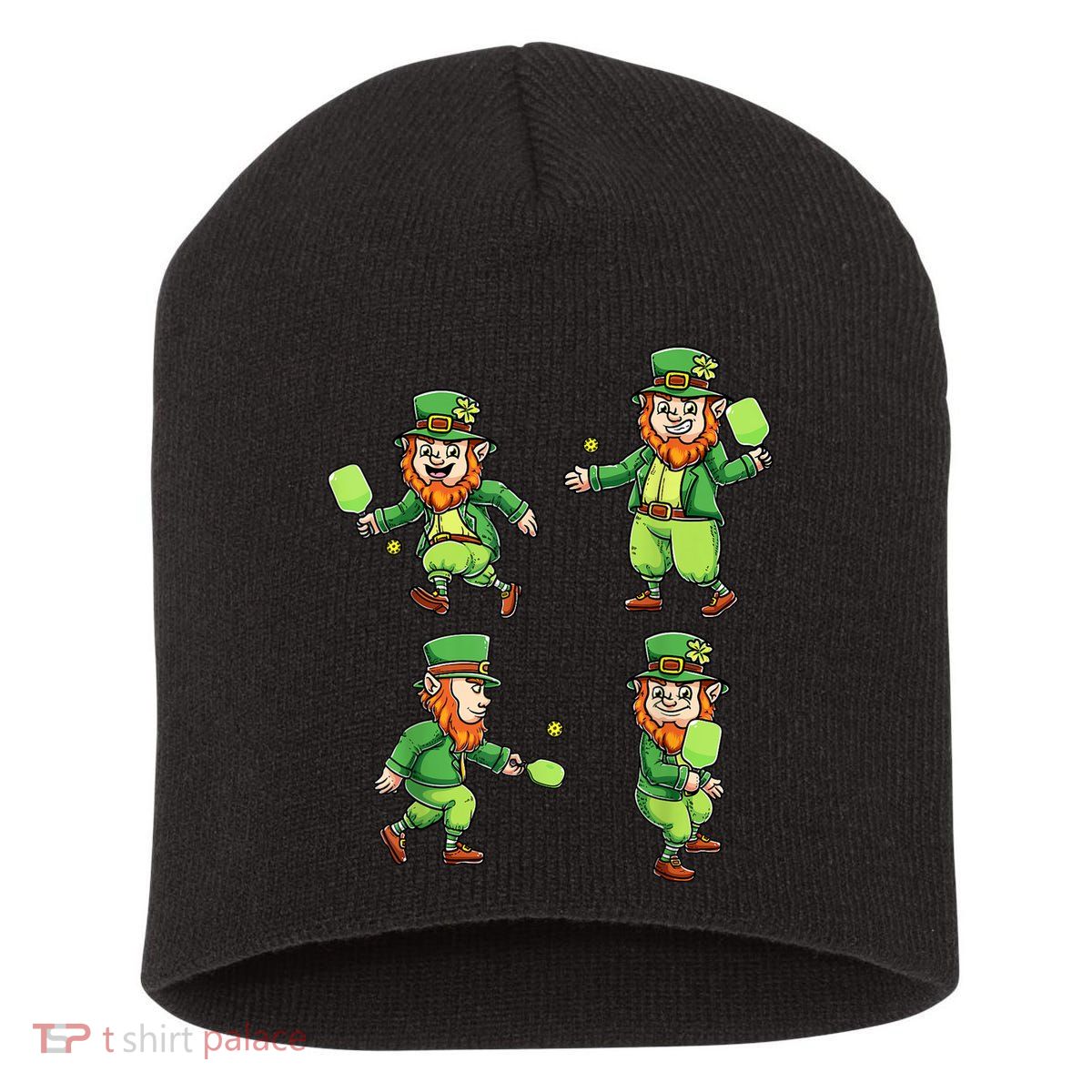 Pickleball Leprechauns St Patrick's Day Pickleball Player Short Acrylic Beanie