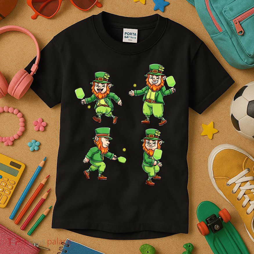 Pickleball Leprechauns St Patrick's Day Pickleball Player Kids T-Shirt