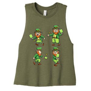 Pickleball Leprechauns St Patrick's Day Pickleball Player Women's Racerback Cropped Tank