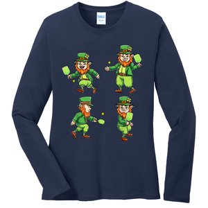 Pickleball Leprechauns St Patrick's Day Pickleball Player Ladies Long Sleeve Shirt