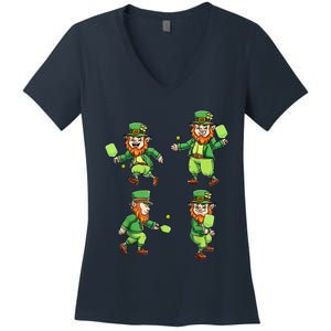 Pickleball Leprechauns St Patrick's Day Pickleball Player Women's V-Neck T-Shirt