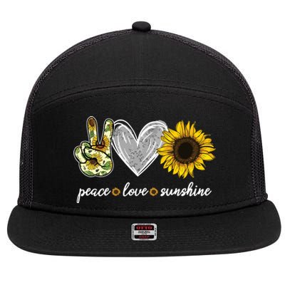 Peace Love Sunshine Sunflower Hippie Sunflower Lover Gifts 7 Panel Mesh Trucker Snapback Hat