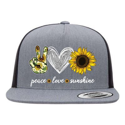 Peace Love Sunshine Sunflower Hippie Sunflower Lover Gifts Flat Bill Trucker Hat