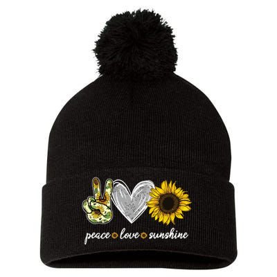 Peace Love Sunshine Sunflower Hippie Sunflower Lover Gifts Pom Pom 12in Knit Beanie