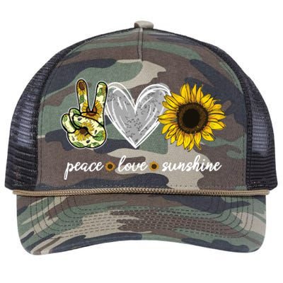 Peace Love Sunshine Sunflower Hippie Sunflower Lover Gifts Retro Rope Trucker Hat Cap