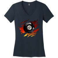 Pool League Snooker Eight Ball Billiards 8 Ball Pool Gift Women's V-Neck T-Shirt