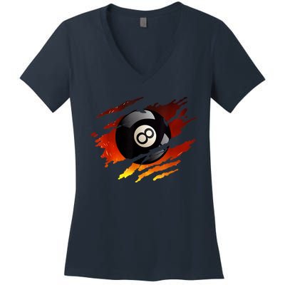 Pool League Snooker Eight Ball Billiards 8 Ball Pool Gift Women's V-Neck T-Shirt