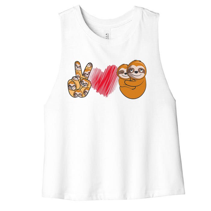 Peace Love Sloth funny Sloth Lover Women's Racerback Cropped Tank