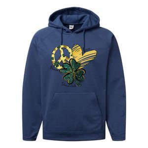 Peace Love Shamrock Leopard Irish Shamrocks St Patrick's Day Performance Fleece Hoodie