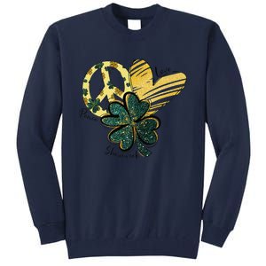 Peace Love Shamrock Leopard Irish Shamrocks St Patrick's Day Tall Sweatshirt