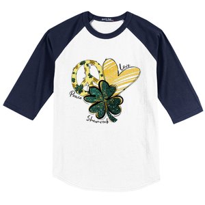 Peace Love Shamrock Leopard Irish Shamrocks St Patrick's Day Baseball Sleeve Shirt