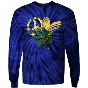 Peace Love Shamrock Leopard Irish Shamrocks St Patrick's Day Tie-Dye Long Sleeve Shirt