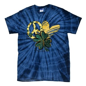 Peace Love Shamrock Leopard Irish Shamrocks St Patrick's Day Tie-Dye T-Shirt