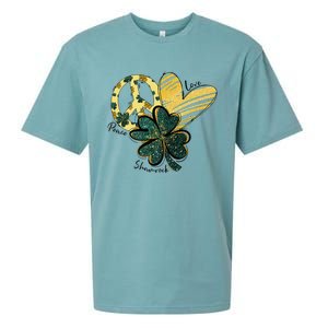 Peace Love Shamrock Leopard Irish Shamrocks St Patrick's Day Sueded Cloud Jersey T-Shirt