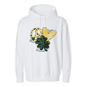 Peace Love Shamrock Leopard Irish Shamrocks St Patrick's Day Garment-Dyed Fleece Hoodie