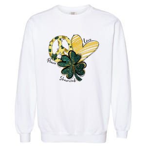 Peace Love Shamrock Leopard Irish Shamrocks St Patrick's Day Garment-Dyed Sweatshirt