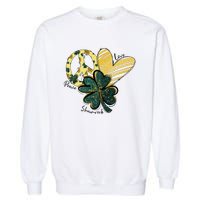 Peace Love Shamrock Leopard Irish Shamrocks St Patrick's Day Garment-Dyed Sweatshirt