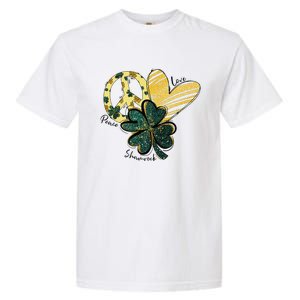 Peace Love Shamrock Leopard Irish Shamrocks St Patrick's Day Garment-Dyed Heavyweight T-Shirt