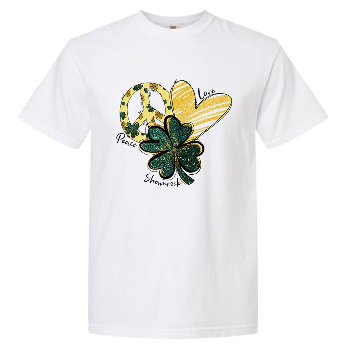 Peace Love Shamrock Leopard Irish Shamrocks St Patrick's Day Garment-Dyed Heavyweight T-Shirt