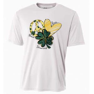 Peace Love Shamrock Leopard Irish Shamrocks St Patrick's Day Cooling Performance Crew T-Shirt