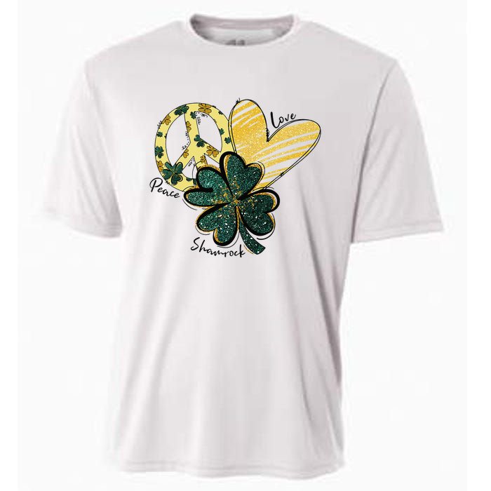 Peace Love Shamrock Leopard Irish Shamrocks St Patrick's Day Cooling Performance Crew T-Shirt