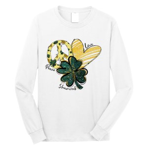 Peace Love Shamrock Leopard Irish Shamrocks St Patrick's Day Long Sleeve Shirt