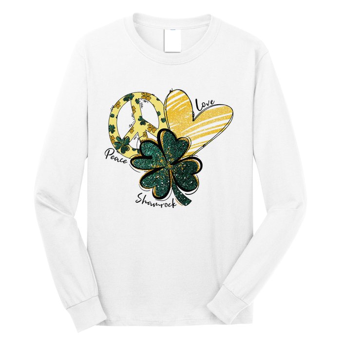 Peace Love Shamrock Leopard Irish Shamrocks St Patrick's Day Long Sleeve Shirt