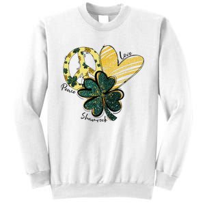 Peace Love Shamrock Leopard Irish Shamrocks St Patrick's Day Sweatshirt