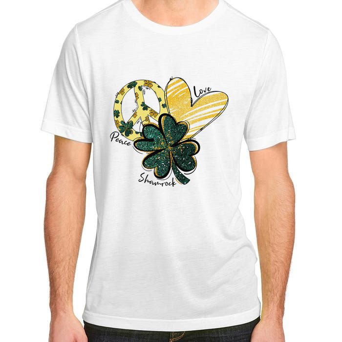 Peace Love Shamrock Leopard Irish Shamrocks St Patrick's Day Adult ChromaSoft Performance T-Shirt