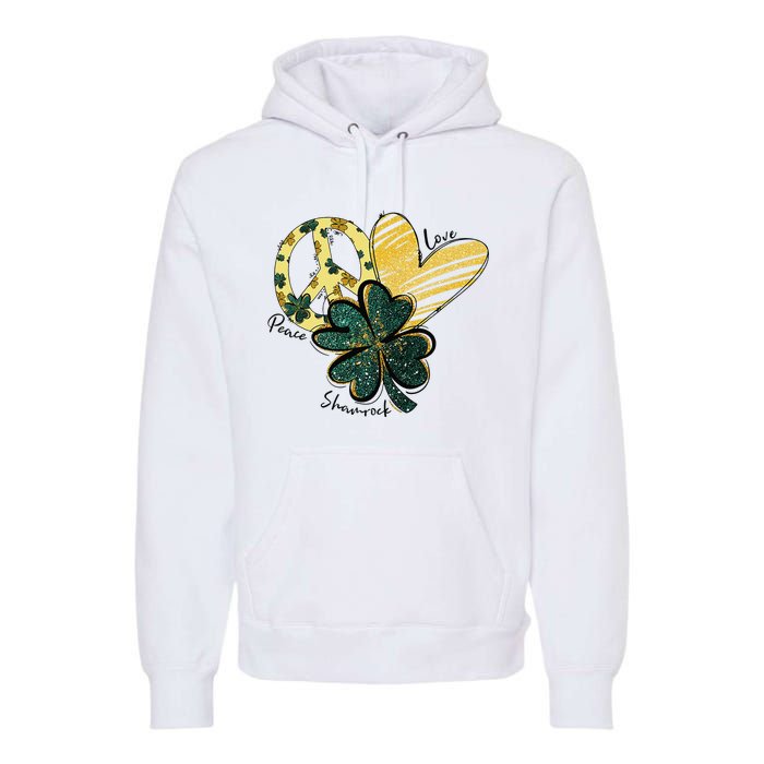 Peace Love Shamrock Leopard Irish Shamrocks St Patrick's Day Premium Hoodie