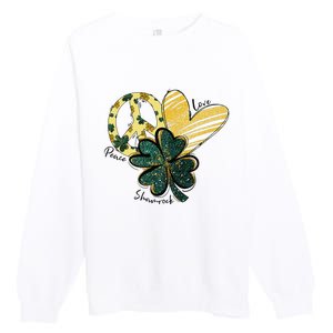 Peace Love Shamrock Leopard Irish Shamrocks St Patrick's Day Premium Crewneck Sweatshirt