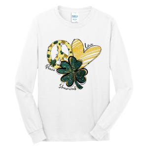 Peace Love Shamrock Leopard Irish Shamrocks St Patrick's Day Tall Long Sleeve T-Shirt