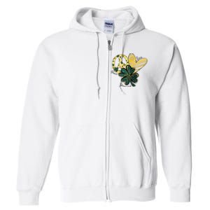 Peace Love Shamrock Leopard Irish Shamrocks St Patrick's Day Full Zip Hoodie